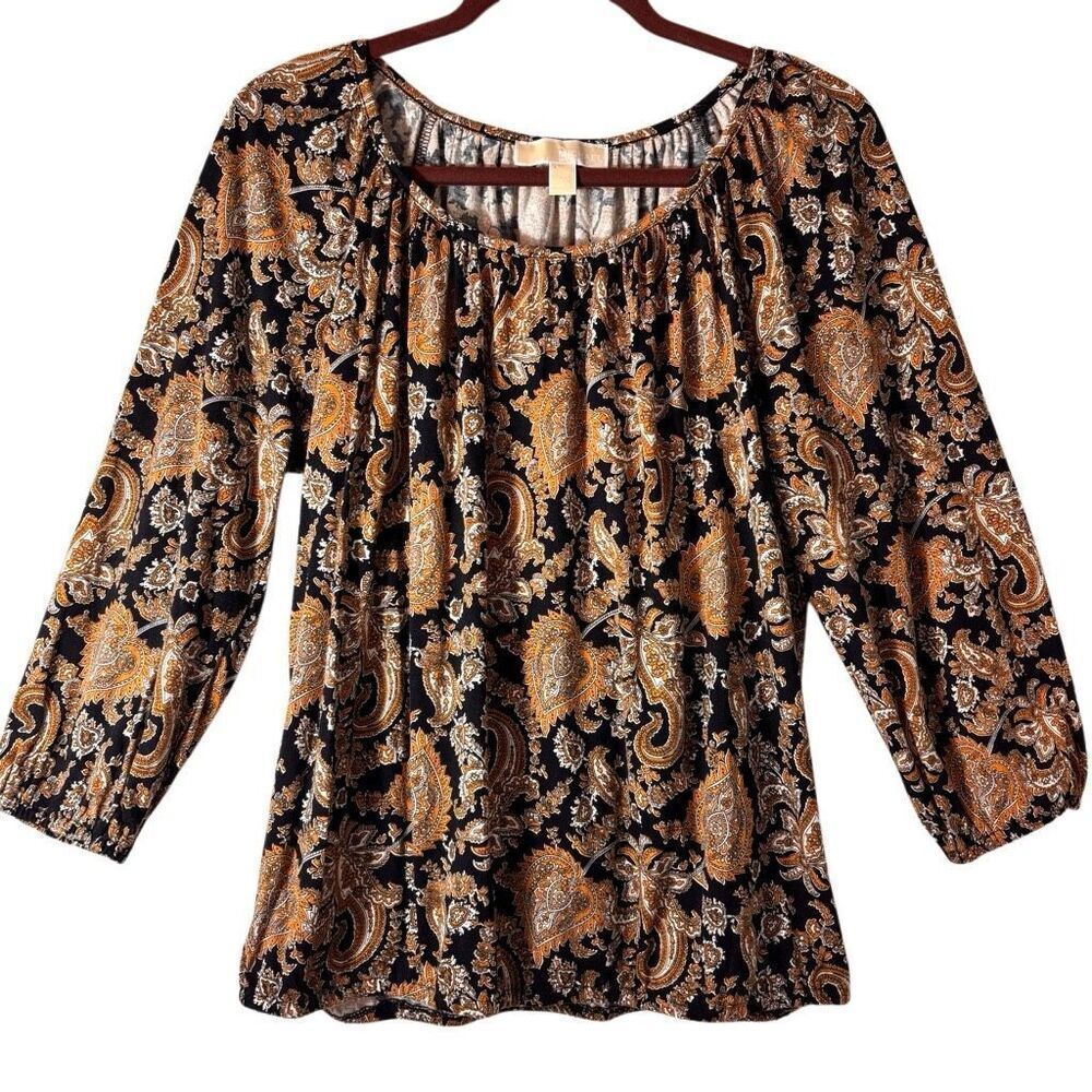 Michael Michael Kors M paisley peasant blouson blouse yellow gold & black